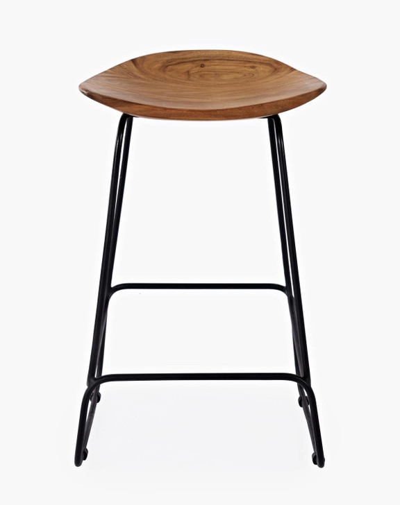 front view of backless wood stool