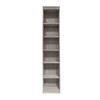 tall thin grey bookcase with six shelves