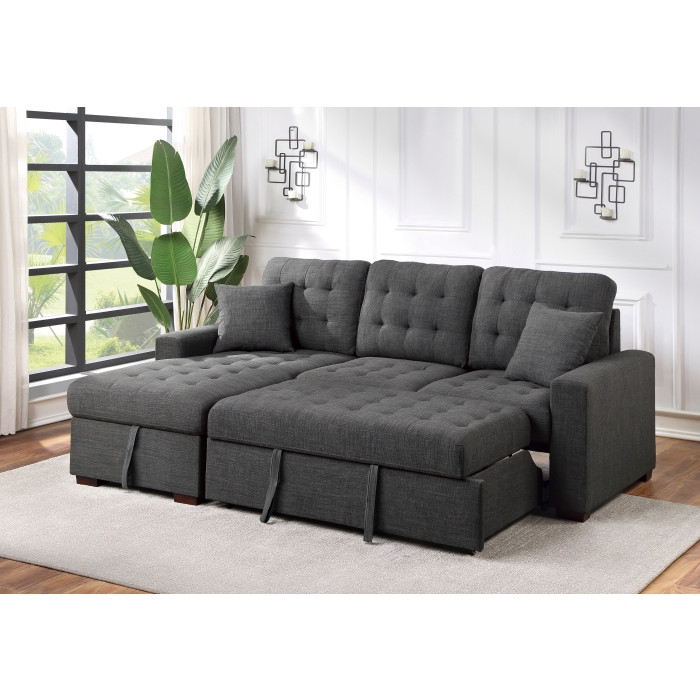 Sandy 2 pcs Sectional with with Pull-out Bed and Hidden Storage - SF