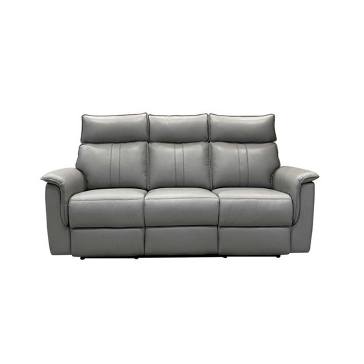 front view of grey three-seater sofa with reclining feature