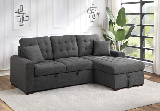 Sandy 2 pcs Sectional with with Pull-out Bed and Hidden Storage