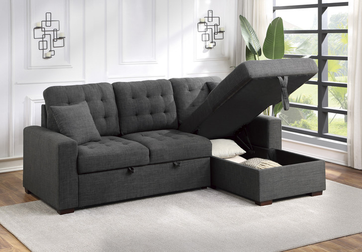 Sandy 2 pcs Sectional with with Pull-out Bed and Hidden Storage