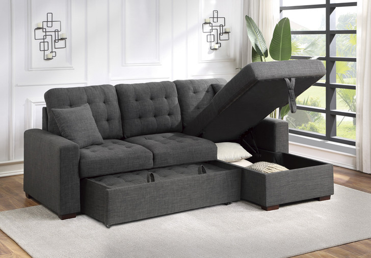 Sandy 2 pcs Sectional with with Pull-out Bed and Hidden Storage