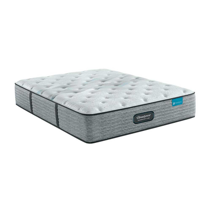 three-quarters view of the Beautyrest Harmony Lux Carbon Medium mattress. Pictured in full size but also available in twin, queen, eastern king, and California king
